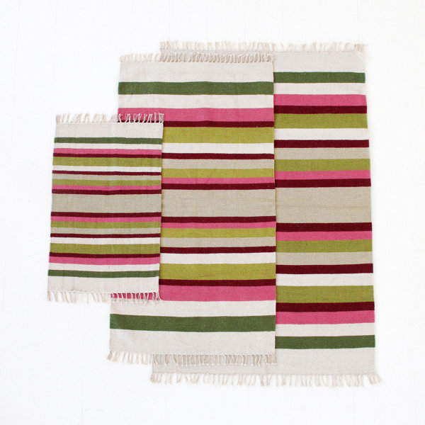 Highland Dunes Meredith Flatweave Cotton Pink/Yellow/White Rug